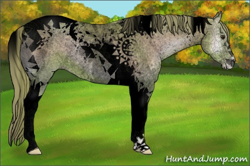 Horse Color:Void Watercolor Red Onyx Roan Pearl Tobiano 