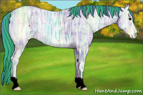 Horse Color:Watercolor Plaid  Bay Ice Roan Onyx Rabicano 