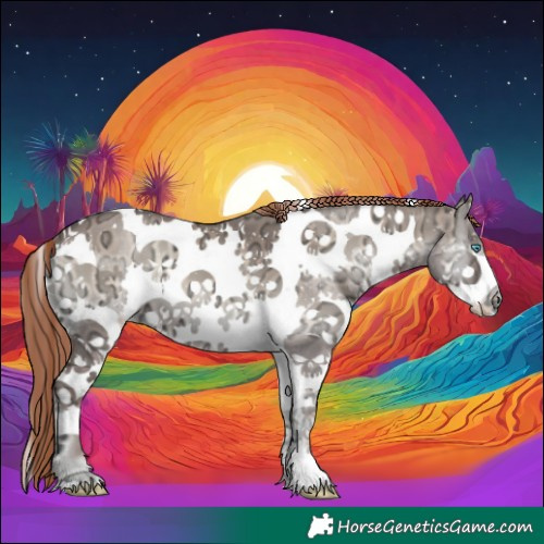 Horse Color:Liver Red Dun Ice Onyx Splash Tobiano 