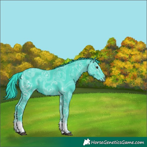 Horse Color:Watercolor Liver Chestnut Ice Sabino Tobiano Rabicano