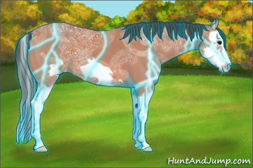 Horse Color:Thunderstruck Bay Ice Roan Splash Frame Appaloosa 