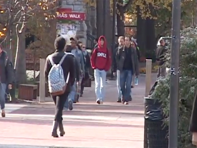 Students walking down Liacouras Walk