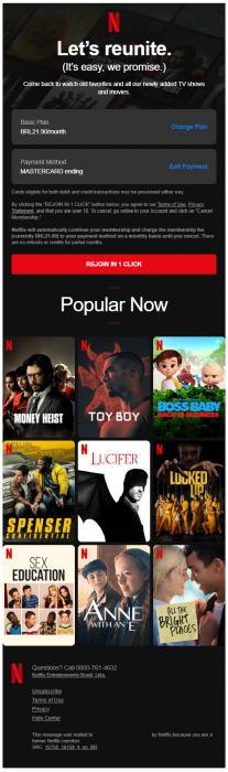 Exemplo 2 - Email de retenção da Netflix