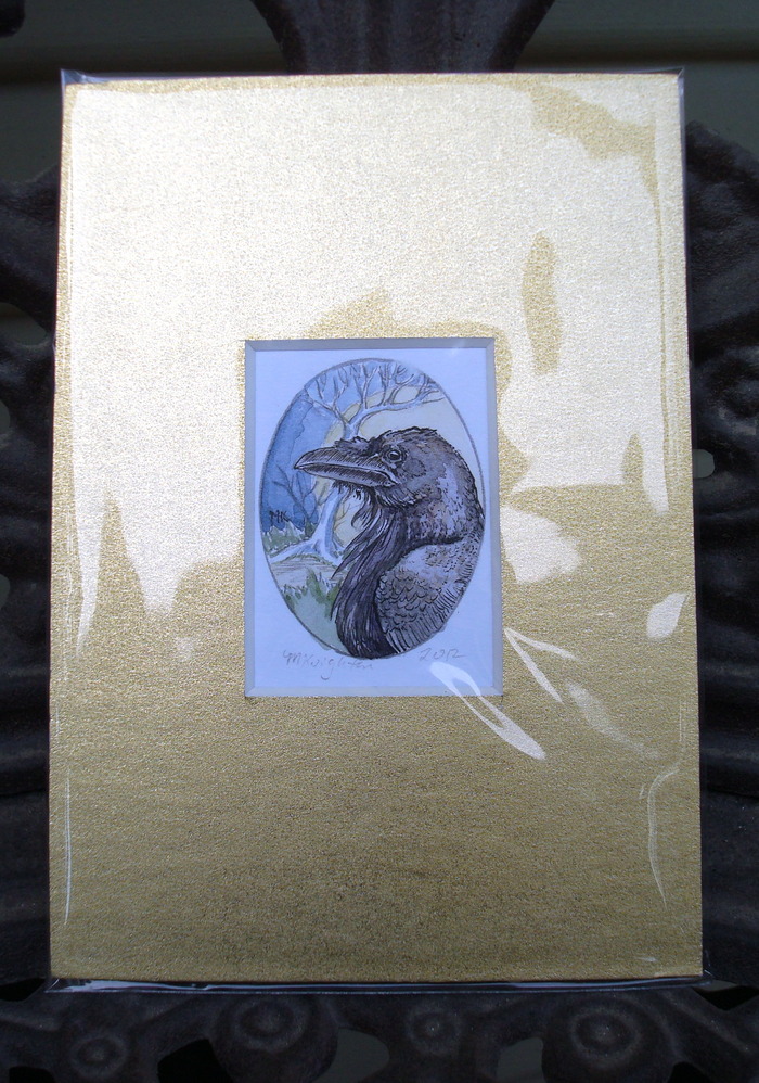 Quoth the Raven - an original art reward in his snazzy gold mat!