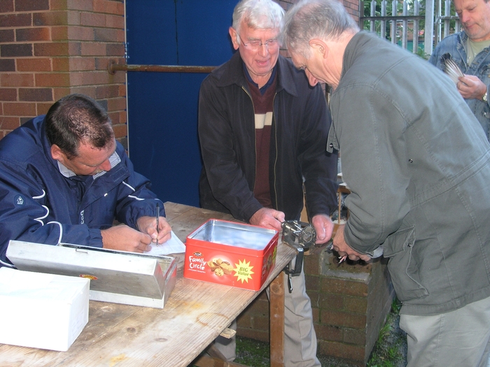 Kings Heath Pigeon Club, marking the pigeons for a race