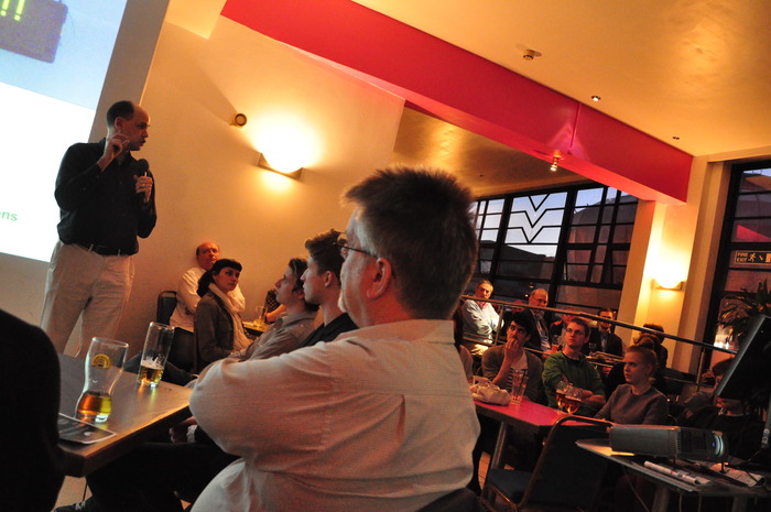 Prof Dan Tovey discuss the LHC at Cern to a packed room at Something Astronomical earlier this year
