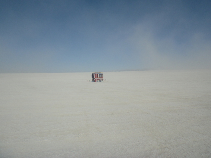 "American Cube" during its early construction showing the vastness of the desert.
