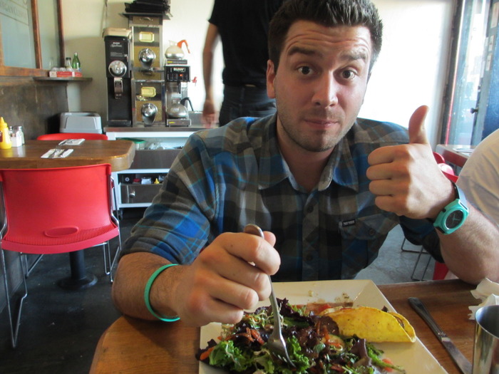 Cody (on the crew) loved his portabello tacos and salad from Cafe Flore!