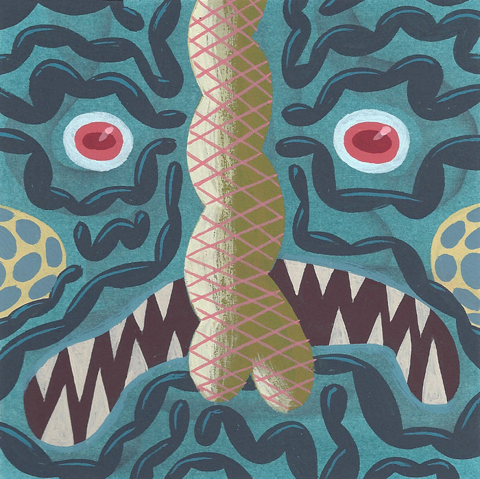 "Secret Weapon #2" Painting - 4" x 4" - Cel-Vinyl on Paper
