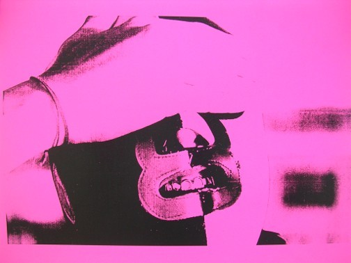Single image from "Banana Clip" series by CVO Projects, black xerox on colored paper, 18 x 24