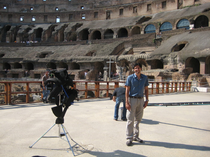 Work and play- here at on the reconsructed arena floor of the Colosseum.