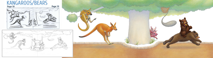 Kangaroos & bears: from rough sketch to final illustration