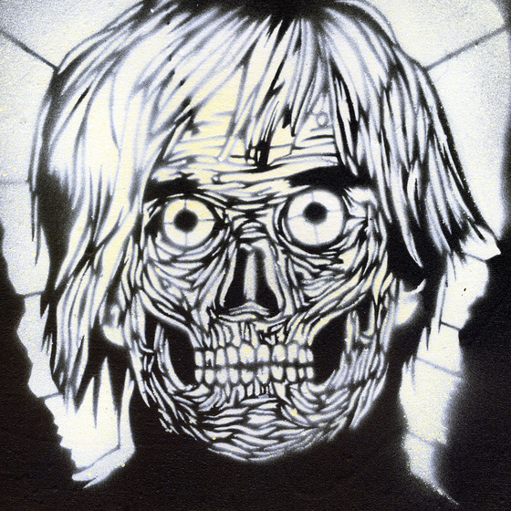 "Zombie Warhol" Acrylic spray on wood, 2012 10 1/2"x 11 1/2"