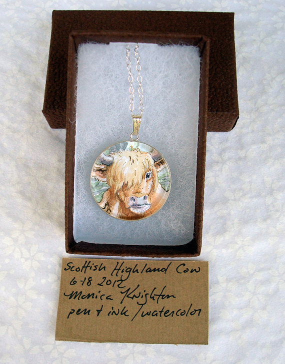 Highland Cow original art pendant
