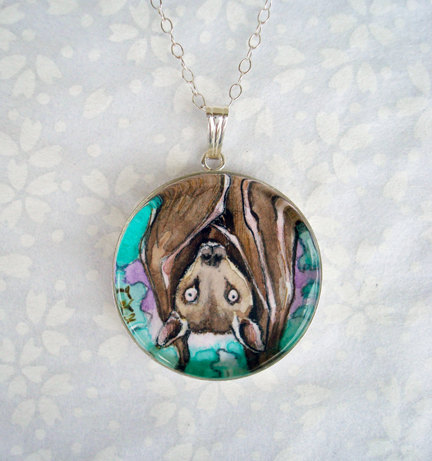 Fruit Bat original art pendant