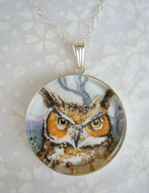 Horned Owl original art pendant