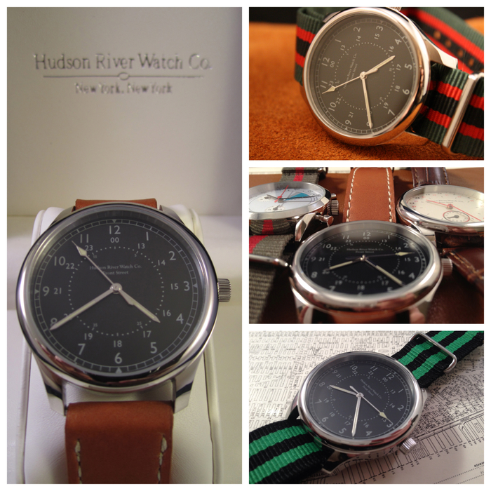 "Front Street" (Silver) - Comes with brown leather strap pictured on left. [40mm case diameter, 20mm strap size]
