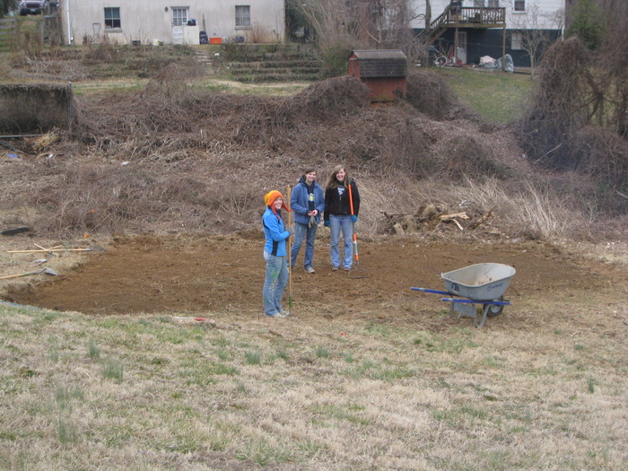 The hoophouse site this winter after intial prep work by UVA volunteers.