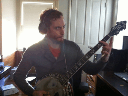 Tommy recording banjo for the album!