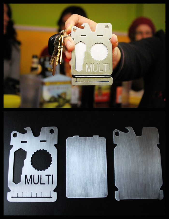 Meet: THE MULTI: a 3 plate minimal wallet and multi-tool all-in-one. Available with custom cut-out engraving and custom colors.