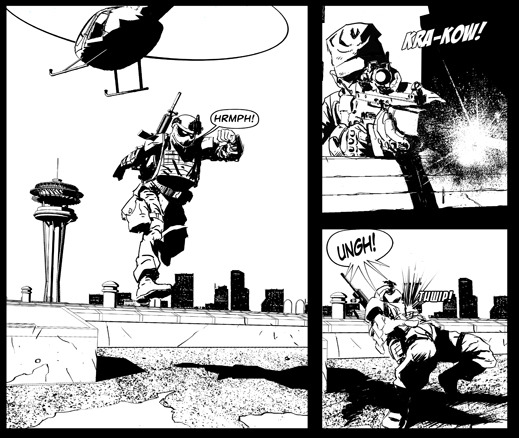 Panels from Vindicated, Inc., chapter one.