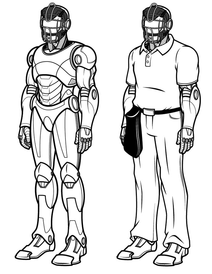 An early black and white illustration of the robot umpire framework.