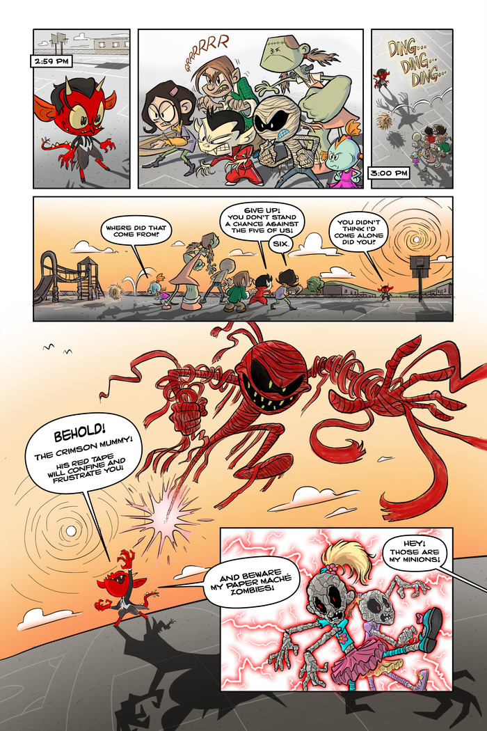 Page from "Demon Boy" in MONSTER ELEMENTARY, Art by Lee-Roy Lahey, Words by Nicholas Doan
