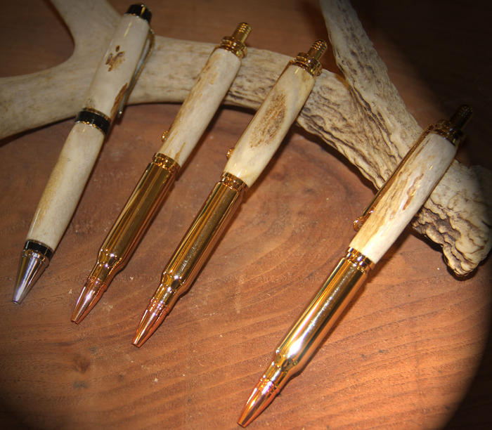 White Tail Antler 24 kt Gold Rifle Shell with Copper Tip