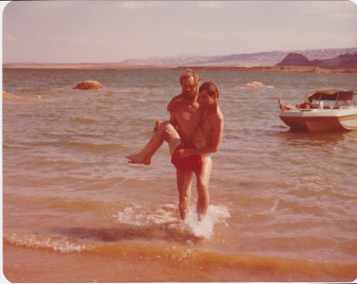 Mark and his brother swimming in 1977.