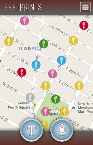 A week passes. A stranger walks by who also happens to be playing the Feetprints game. As he passes the same tree, a Feetprint appears on a map at the location where your poem was stored.