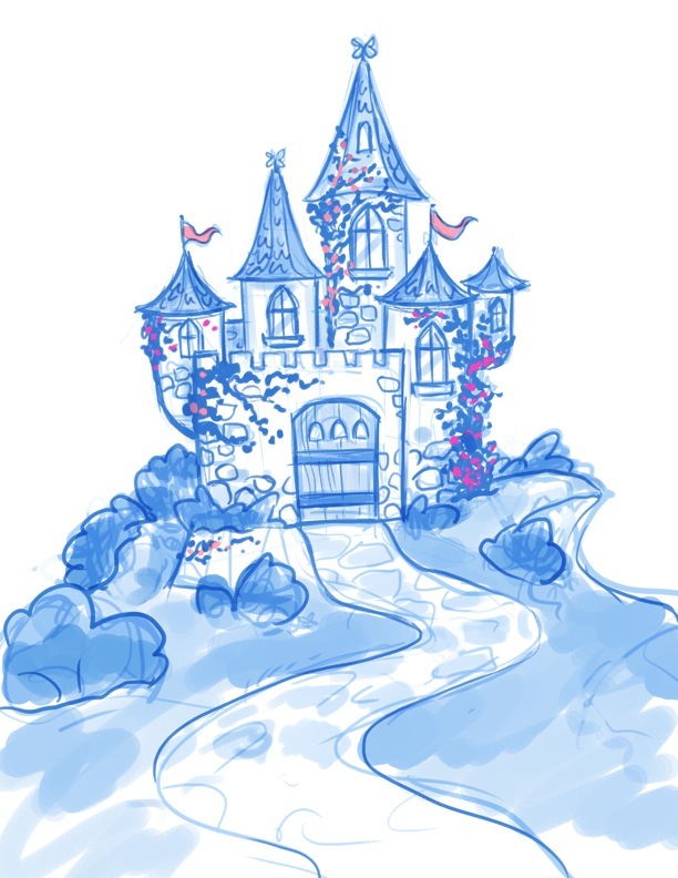 Pencil Sketch: "Casandra & Gwendolyn's Castle" Available in Pixie Dust Prints Rewards
