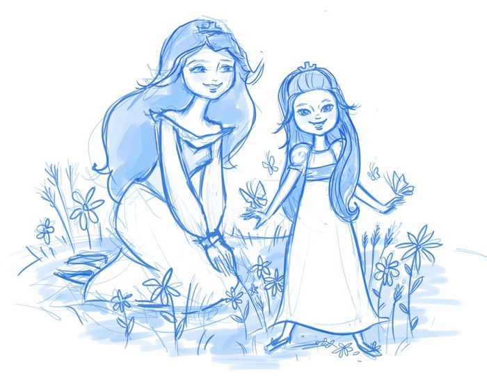Pencil Sketch: "Casandra & Gwendolyn in the Meadow" Available in Pixie Dust Prints Rewards