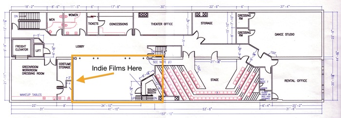 Our second floor facility in a historic, 1889 building at 211 S. Main St., combines film, theater, dance and music in one space.