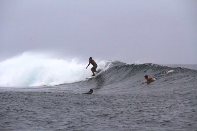 Wearing the Govest™ Prototype while surfing Pipes Break in Fiji