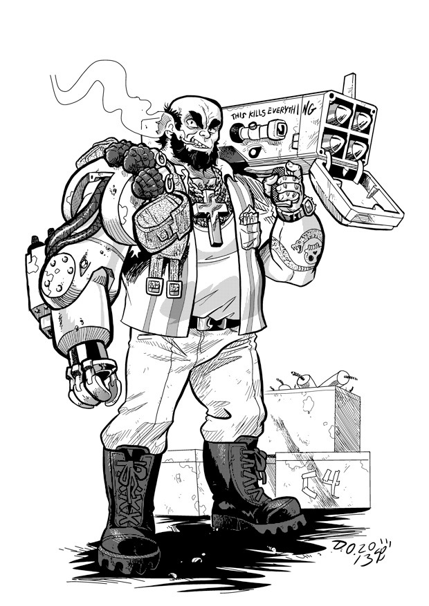 The Wrecker: Reynaldo Megaton, the first cyborg to play professional baseball in Cuba, originally turned to crime to pay off mob debts. It ended up being easier to just kill his debtors. Wreckers are the demolition experts of Stab City!