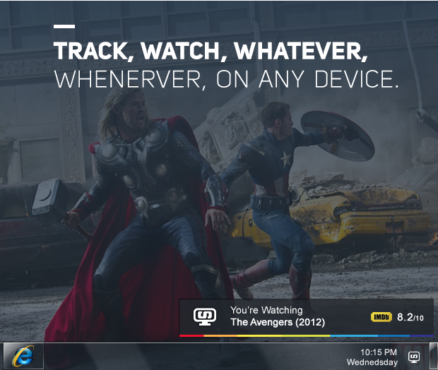 Simkl™ TV Tracker popup showing successfully detected movie on a PC