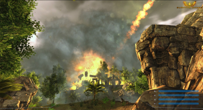 A meteor obliterating a structure (In-game screenshot)