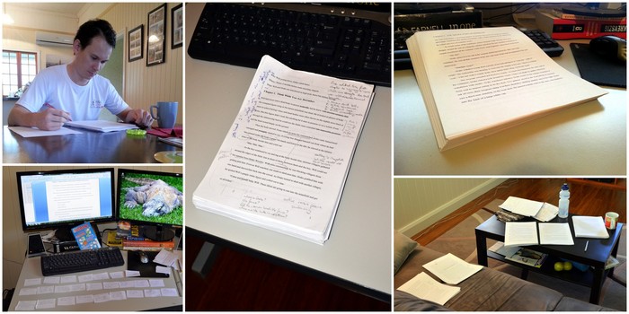 The many writing and development stages of the project thus far.