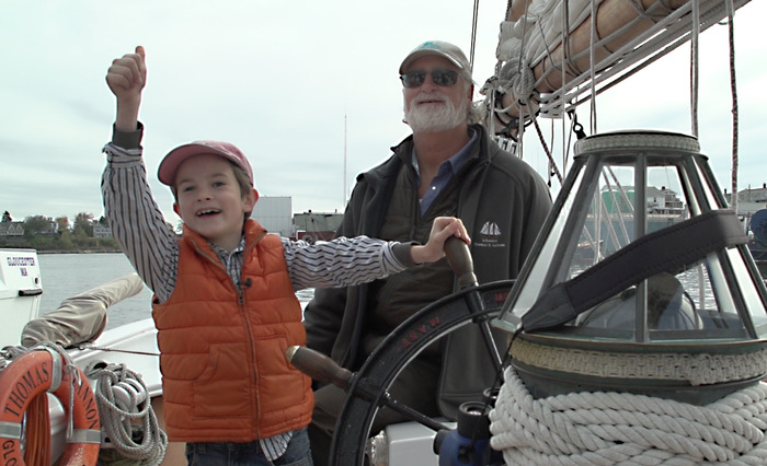 Collin docking the 65 ft Schooner Lannon