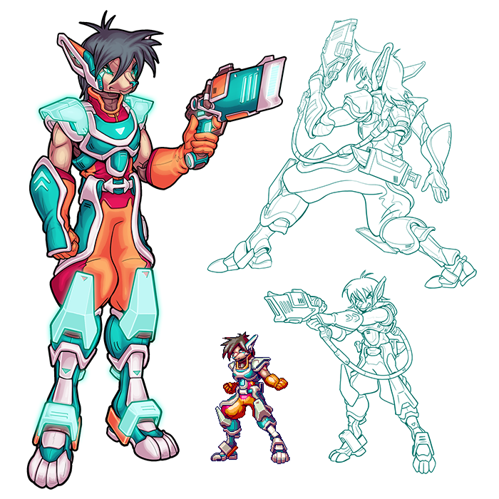 Jonas – A headstrong soldier fighting to save his city. Made stronger by the enigmatic RetroBlazer armor.