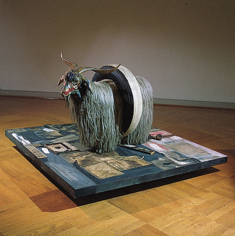 A photo of Rauschenberg's goat combine