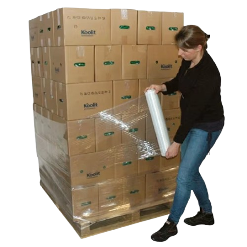 Hand wrapping a pallet with stretch film
