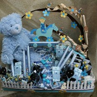 Newborn Baby Blue Teddy Bear Basket
