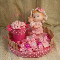 Newborn Baby Pink Doll and Polka Dot Centerpiece