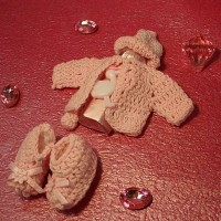 Knitted Jacket, Hat, and Shoes with Chocolate