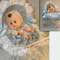 Blue baby carriage  with chocolates inside