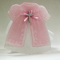 Pink dress with cross and candy in tulle