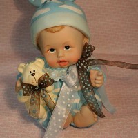 Baby Blue Porcelain Doll Centerpiece with Decor 