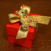 Red Box with Gold Rhinestone Teddy Bear 