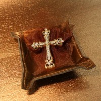 Christening Pin Cross in Leather Plate 